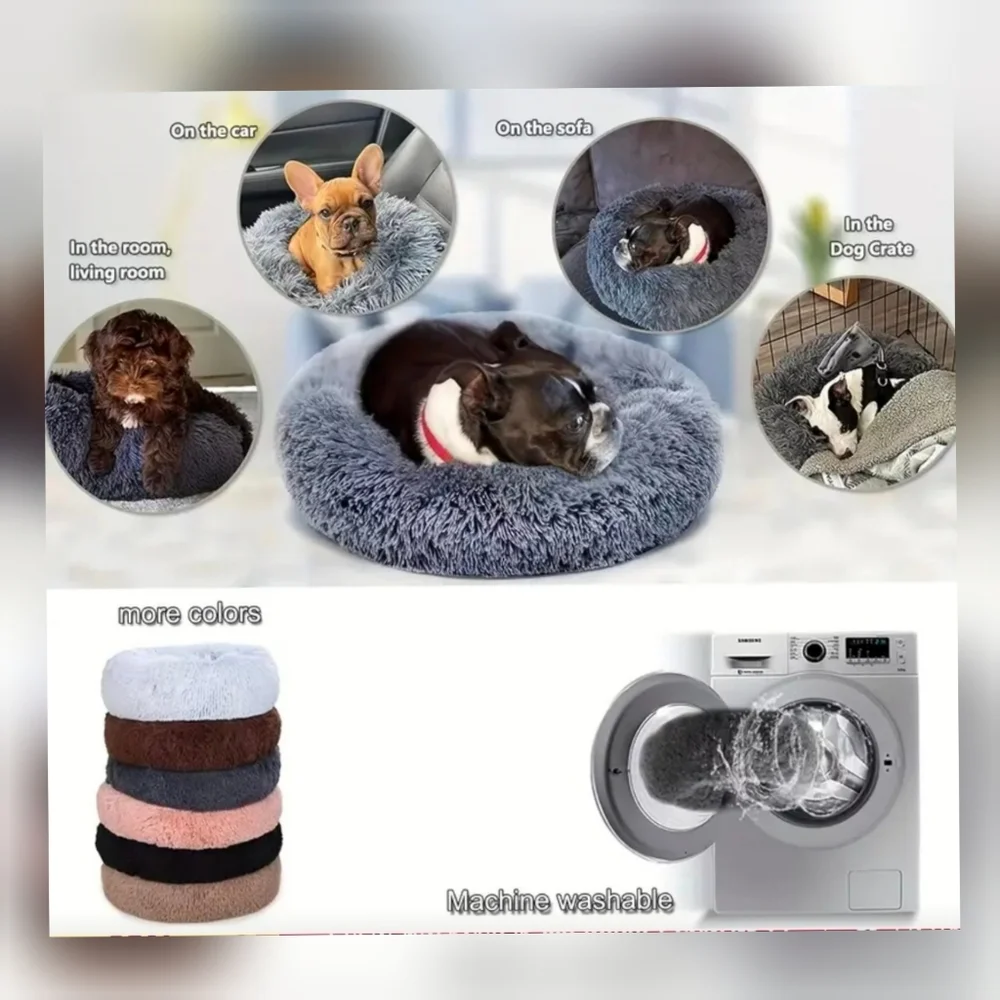 Luxurious Wine Red Donut Plush Round Pet Bed- XS 🐶